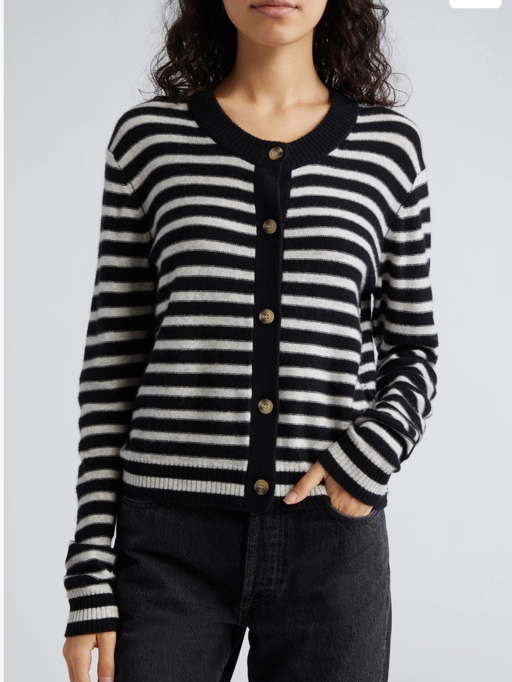 ATM XS Stripe Wool & Cashmere Cardigan Black Office Fall Winter Career Work